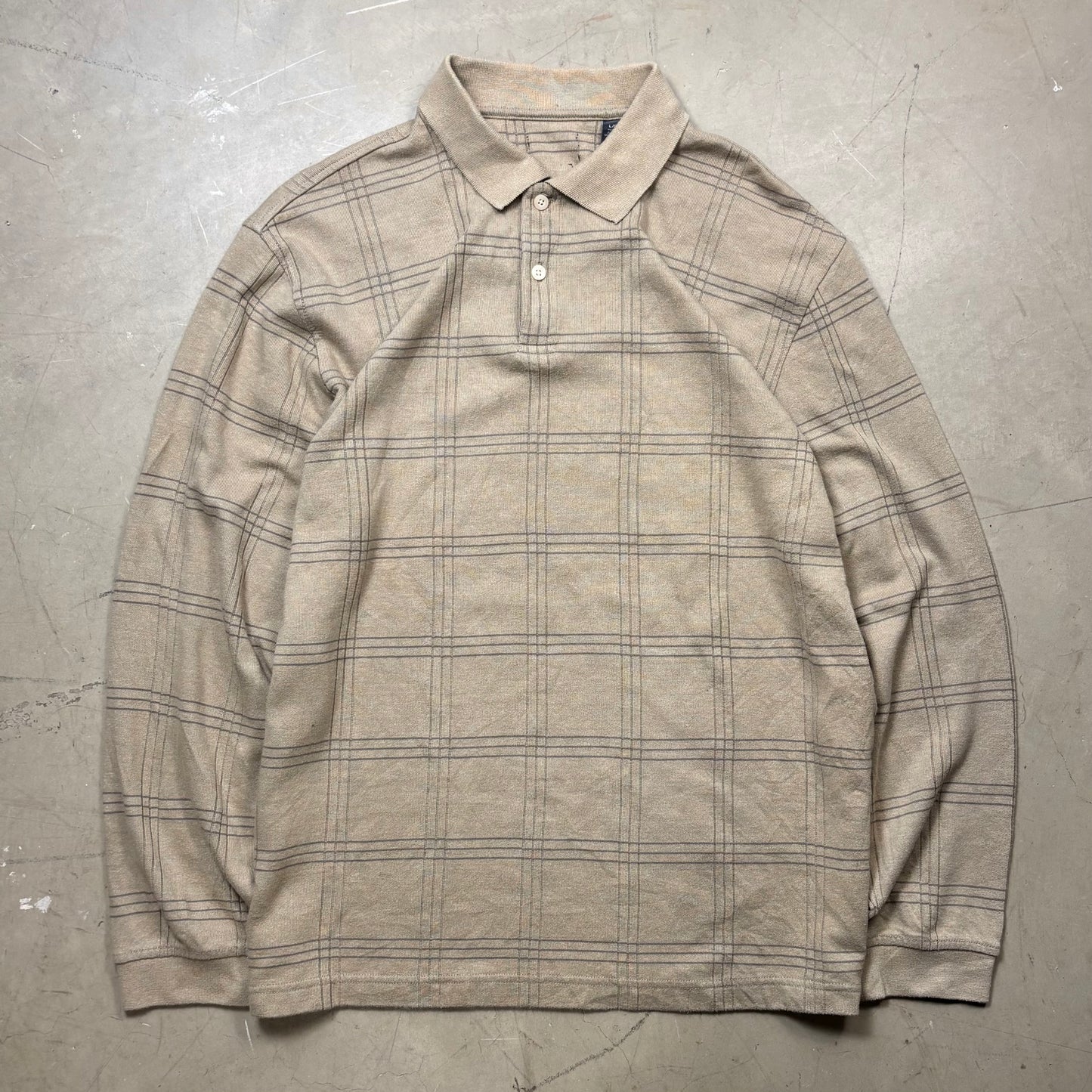 z Vintage Style Checked Long Sleeve Polo Shirt (L)(VC)