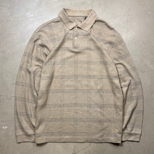 z Vintage Style Checked Long Sleeve Polo Shirt (L)(VC)