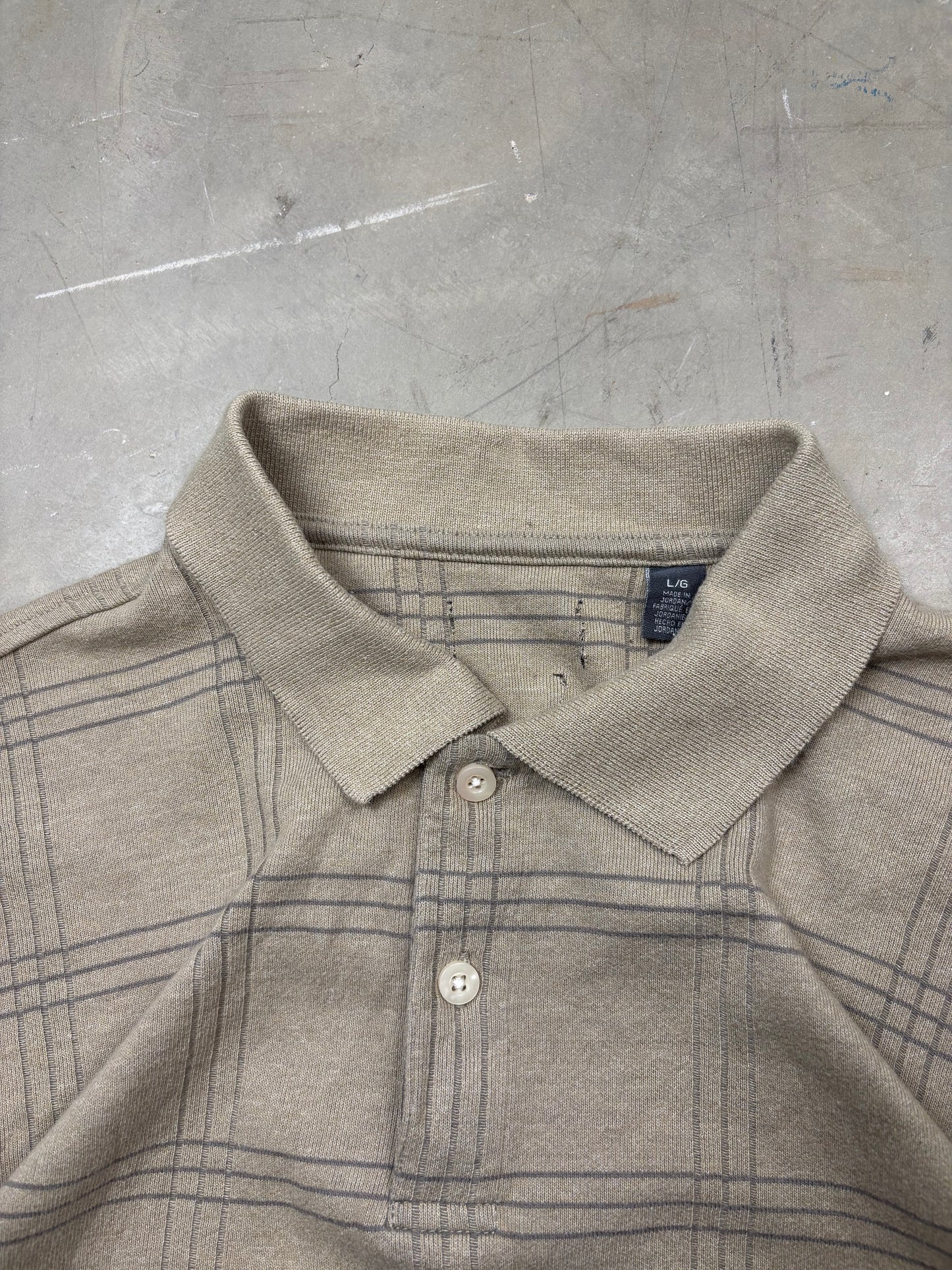 z Vintage Style Checked Long Sleeve Polo Shirt (L)(VC)