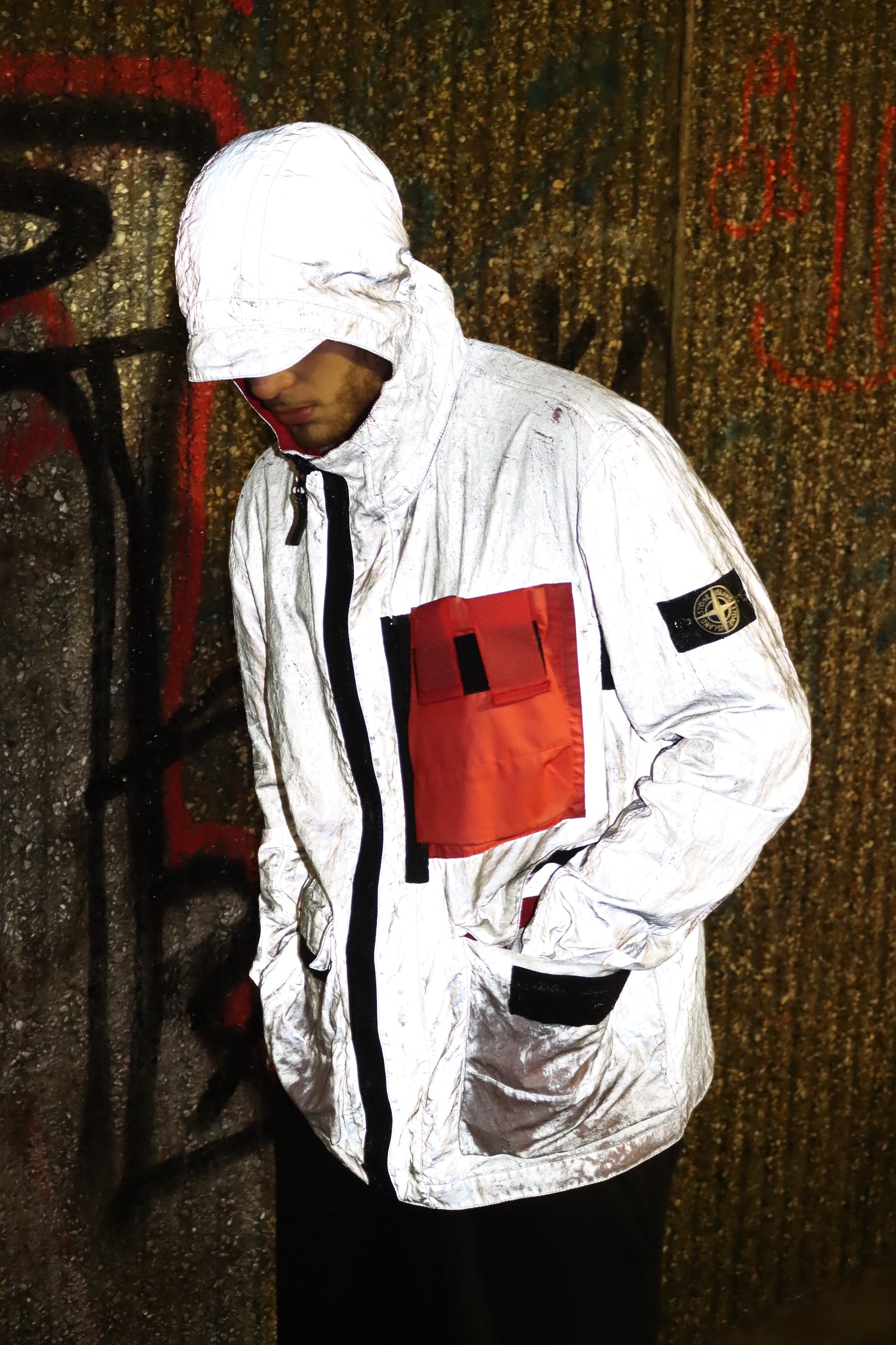 z Stone Island 2017 Garment Dyed Plated Mussola Reflective Jacket (XL)